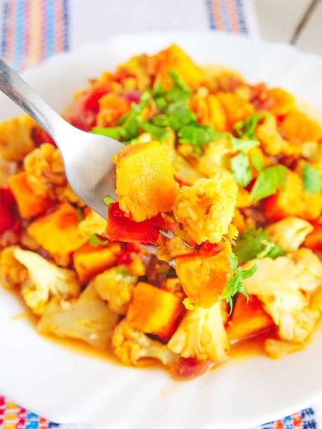 Roasted Cauliflower Curry with Sweet Potatoes