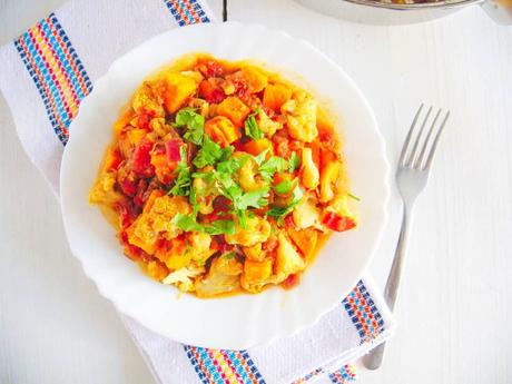 Roasted Cauliflower Curry with Sweet Potatoes