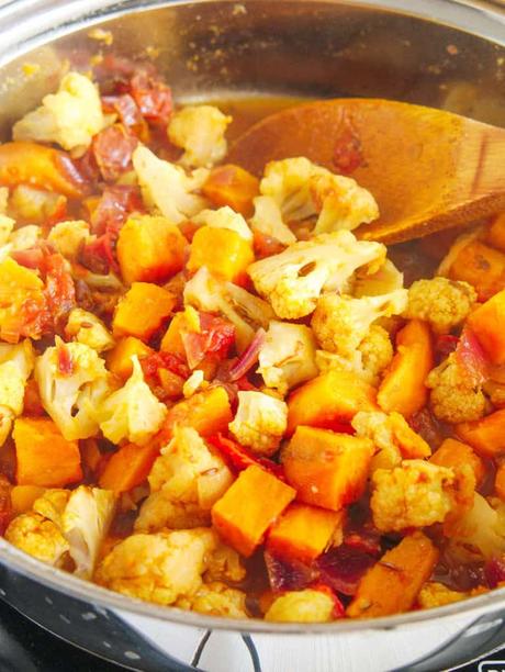 Roasted Cauliflower Curry with Sweet Potatoes