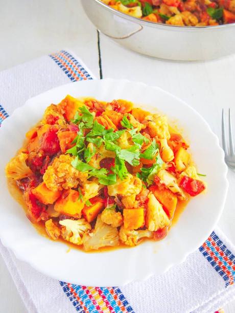 Roasted Cauliflower Curry with Sweet Potatoes