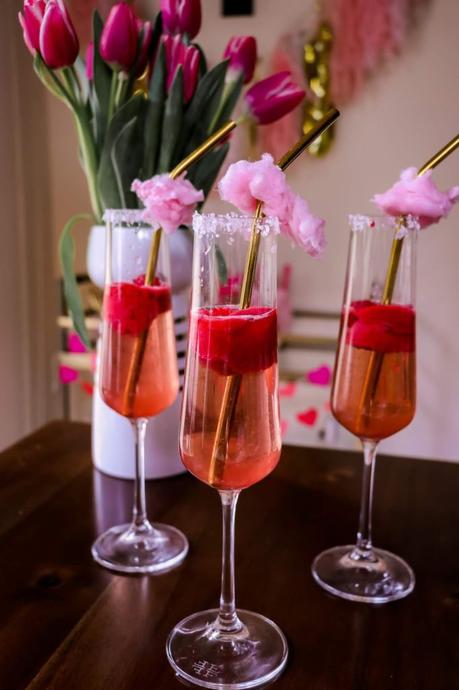 TWO INGREDIENT VALENTINE’S DAY COCKTAIL- RASPBERRY SORBET ROSE FLOATS