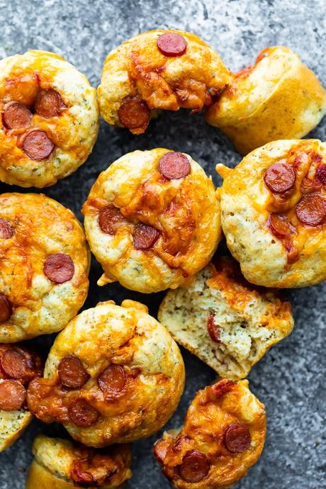 overhead view of pizza puffs