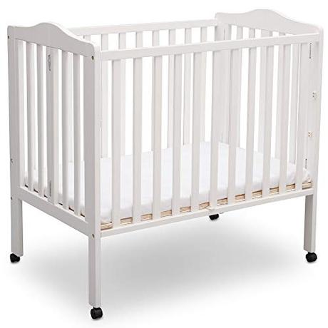 Delta Children Delta Children Folding Portable Mini Baby Crib with Mattress, Bianca White, Bianca White