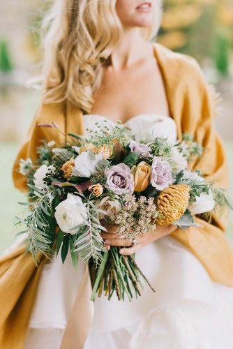 wedding trends 2019 mustard wedding pale lilac and white roses with greenery lindsay hackney