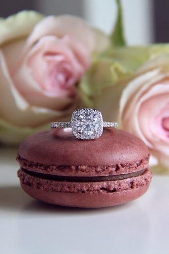 wedding trends diamond ring on macarons