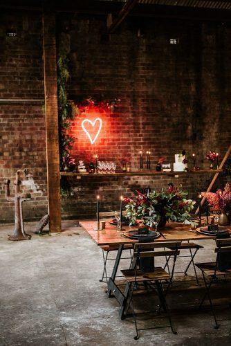2019 wedding trends from pinterest loft reception neon heart shaped decor red berry photography