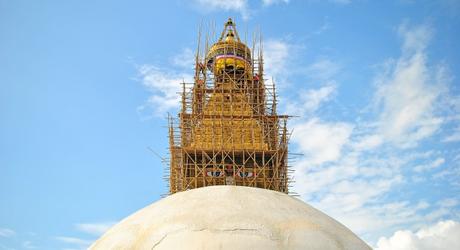 The Boudhanath stupa in Nepal being repaired