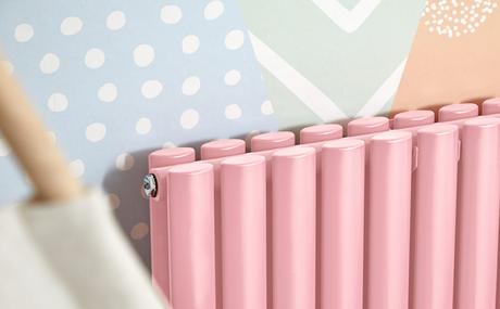 close up of a pink Milano Aruba designer radiator