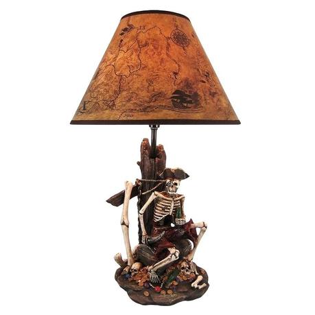 pirate light fixture skeleton w treasure table lamp shade inch tall multicolored