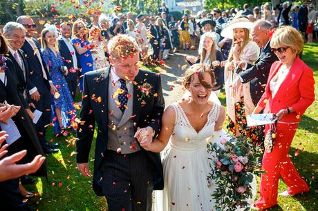 walking through the confetti at an aldeburgh wedding