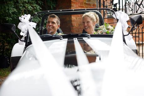 in the bridal car outside gressenhall museum