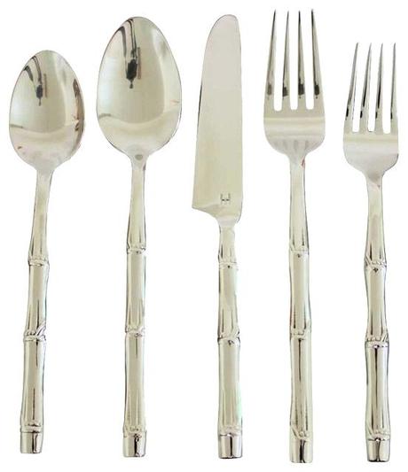 bamboo design flatware flattened 5 stainless steel set x 4 place