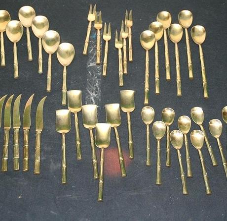bamboo design flatware piece brass set with handles
