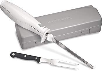 Hamilton Beach Electric Knife for Carving Meats, Poultry, Bread, Crafting Foam & More, Storage Case & Serving Fork Included, White (74250R)