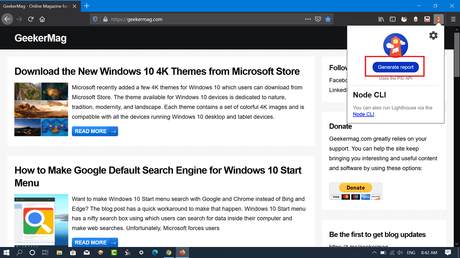 Download Google’s Lighthouse Extension for Firefox Lighthouse add-on - generate report button