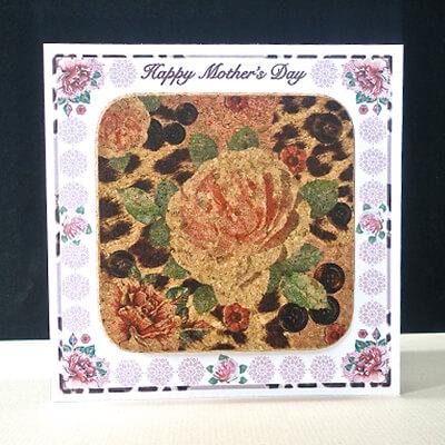 Pink Rose & Skin Print Cork Coaster Mother's Day Card.