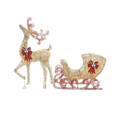 deer xmas decorations decorating details misty glimmer 5 ft gold reindeer with in sleigh