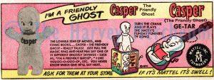 Harvey merchandise ad shows three Casper toys by Mattel