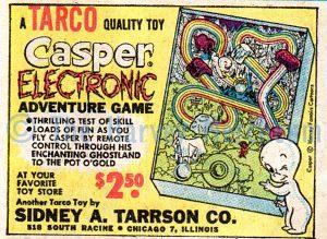 Harvey merchandise ad shows the Casper Electronic Adventure Game by Tarco