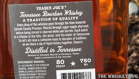 Trader Joe's Tennessee Bourbon Whiskey Back Label