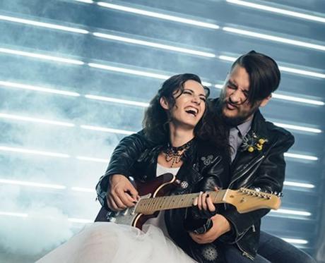 modern rock wedding songs bride and groom with guitar