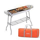 Best BBQ Grills 2020 Portable Charcoal Grill, Foldable BBQ Grills Outdoor Cooking Charcoal Barbeque for Picnic, Camping, Patio Backyard Cooking - 39.37x 13.19 x 27.56 inch - with Storage Bag & Non-Stick Frying pan