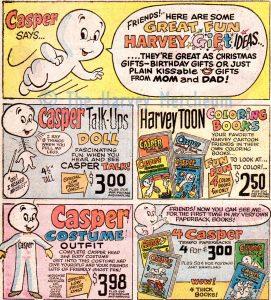 Harvey merchandise ad shows Casper doll, books and costume