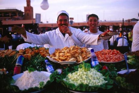 Food sellers on Djemaa-El-Fna square.