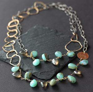 Image of NEW - Long Asymmetrical Gemstone Necklace - Peruvian Blue Opal