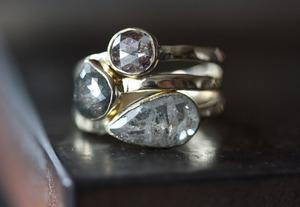 Image of One of a Kind Silvery White Pear Rose Cut Diamond RIng