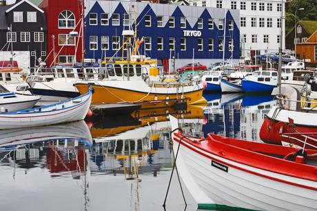 Small boats docked in the harbour, Port of Torshavn.