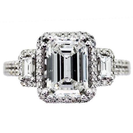 Emerald cut engagement ring, boca raton, halo ring, three stone emerald cut, raymond lee