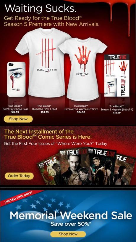 Special 50% off Memorial Day Sale on HBO Store (also on new True Blood Season 5 arrivals)