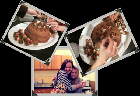 Pictures of me and my sister working on the cake