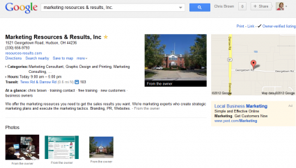 Marketing Resources & Results page before Google + Local