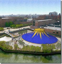 An aerial view of Chicago's newest summer performance venue, the Riverfront Theater at 650 W. Chicago Avenue.