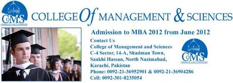 Admission to MBA in COMS North Nazimabad Karachi Pakistan for June 2012 a Nonpareil Business School