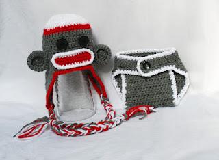 My Latest Crochet Projects:  Sock Monkey Hat & Diaper Cover Set and Floral Diaper Cover & Headband Set
