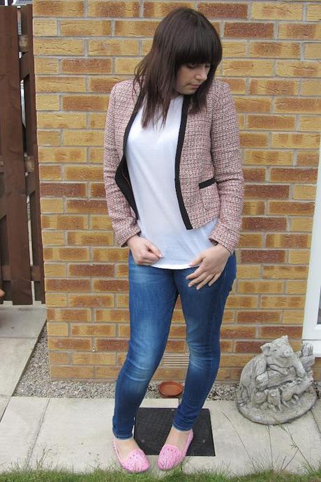 OOTD|| H&M; pink tweed cropped jacket