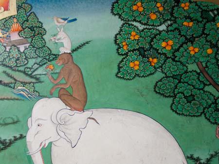 Four harmonious friends, an elephant, monkey, rabbit and bird