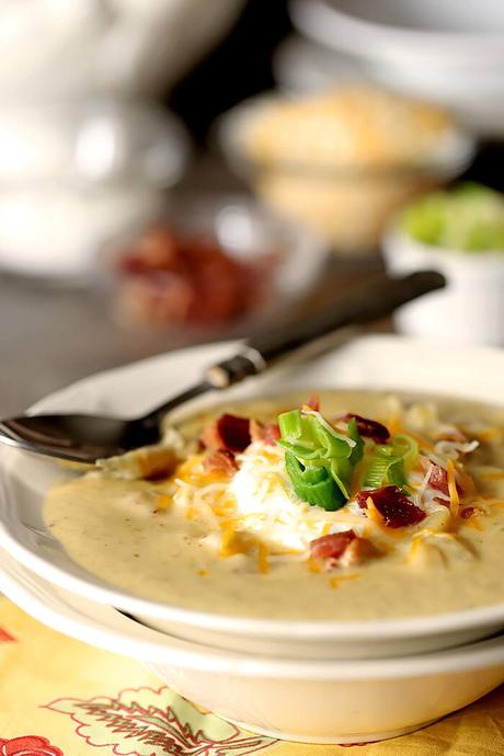 Baked Potato Soup with Leeks and Cheese