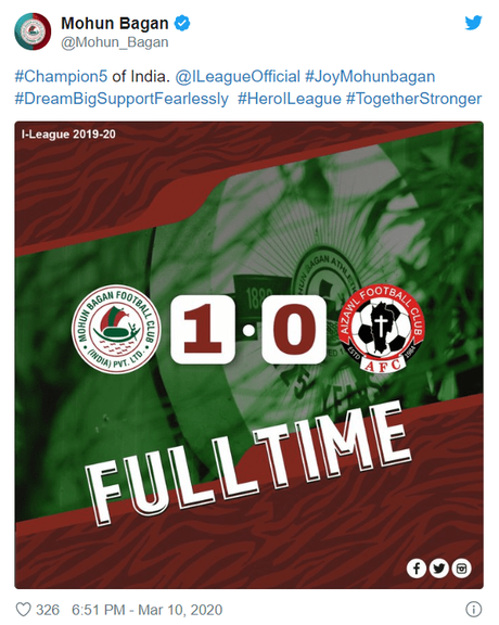 Mohun Bagan won I-League title by defeating Aizawl FC mohan bagan