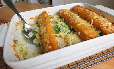 Fish Stick Casserole with Cheesy Vegetable Rice