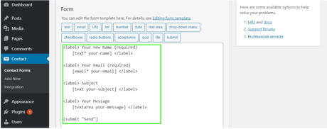 Editing in contact form 7