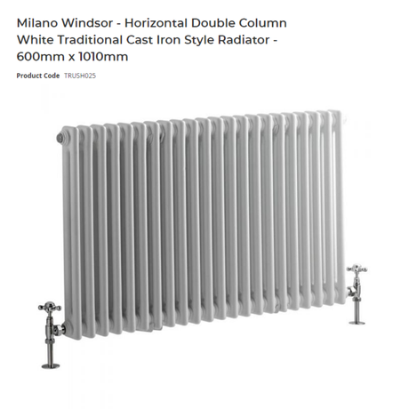 Milano Windsor - Horizontal Double Column White Traditional Cast Iron Style Radiator - 600mm x 1010mm