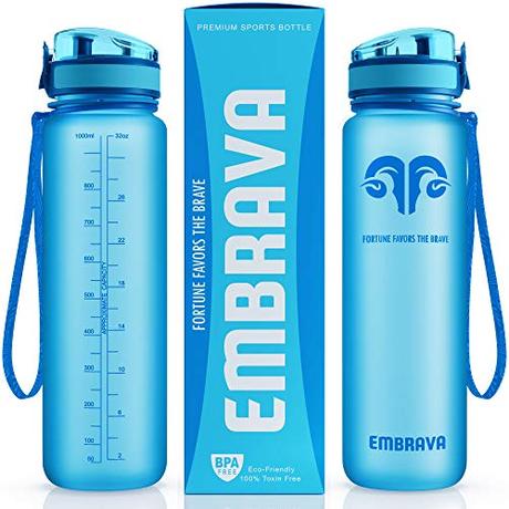 Embrava Best Sports Water Bottle - 32oz Large - Fast Flow, Flip Top Leak Proof Lid w/One Click Open - Non-Toxic BPA Free & Eco-Friendly Tritan Co-Polyester Plastic