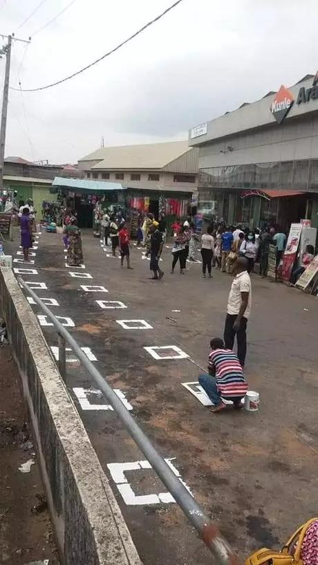 Coronavirus: How Kunle Ara Pharmacy Drew Boxes To Ensure Social Distancing For Customers (Photos)