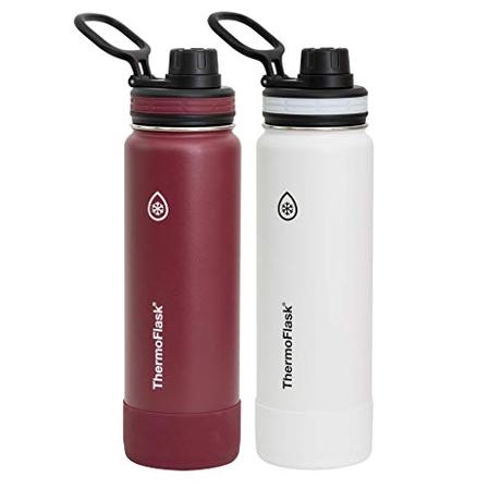 Thermoflask Leak Proof Wide Mouth Easy Carry Loop Spout Lid 24 OZ (2 Pack) (White- Burgundy)