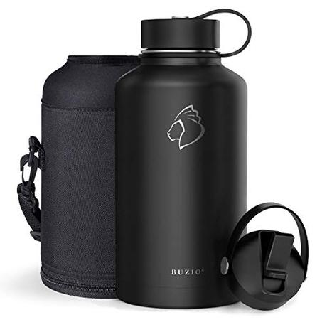 BUZIO Vacuum Insulated Stainless Steel Water Bottle 64oz (Cold for 48 Hrs/Hot for 24 Hrs) BPA Free Double Wall Travel Mug/Flask for Outdoor Sports Hiking, Cycling, Cam,Camping, Running, Neon