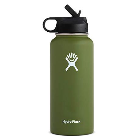 Hydro Flask Wide Mouth Water Bottle, Straw Lid - 32 oz, Olive (W32SW306)